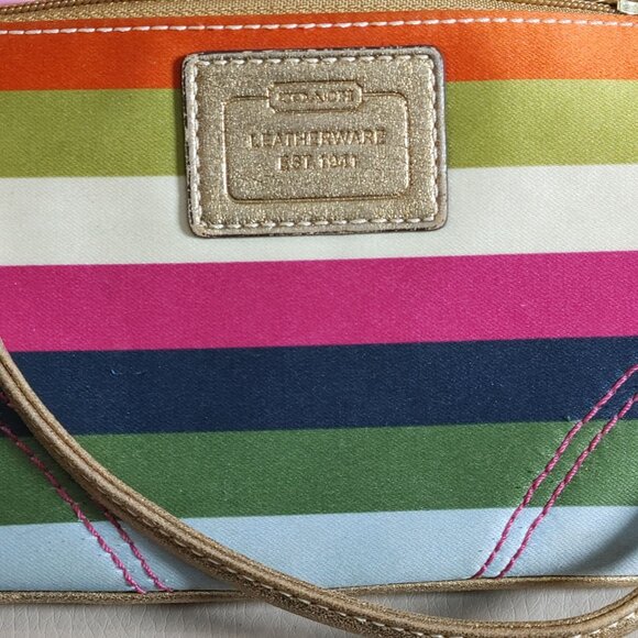 Coach Legacy Stripe Wristlet Leatherware Clutch Multicolor Colorful Small Bag - Picture 2 of 16